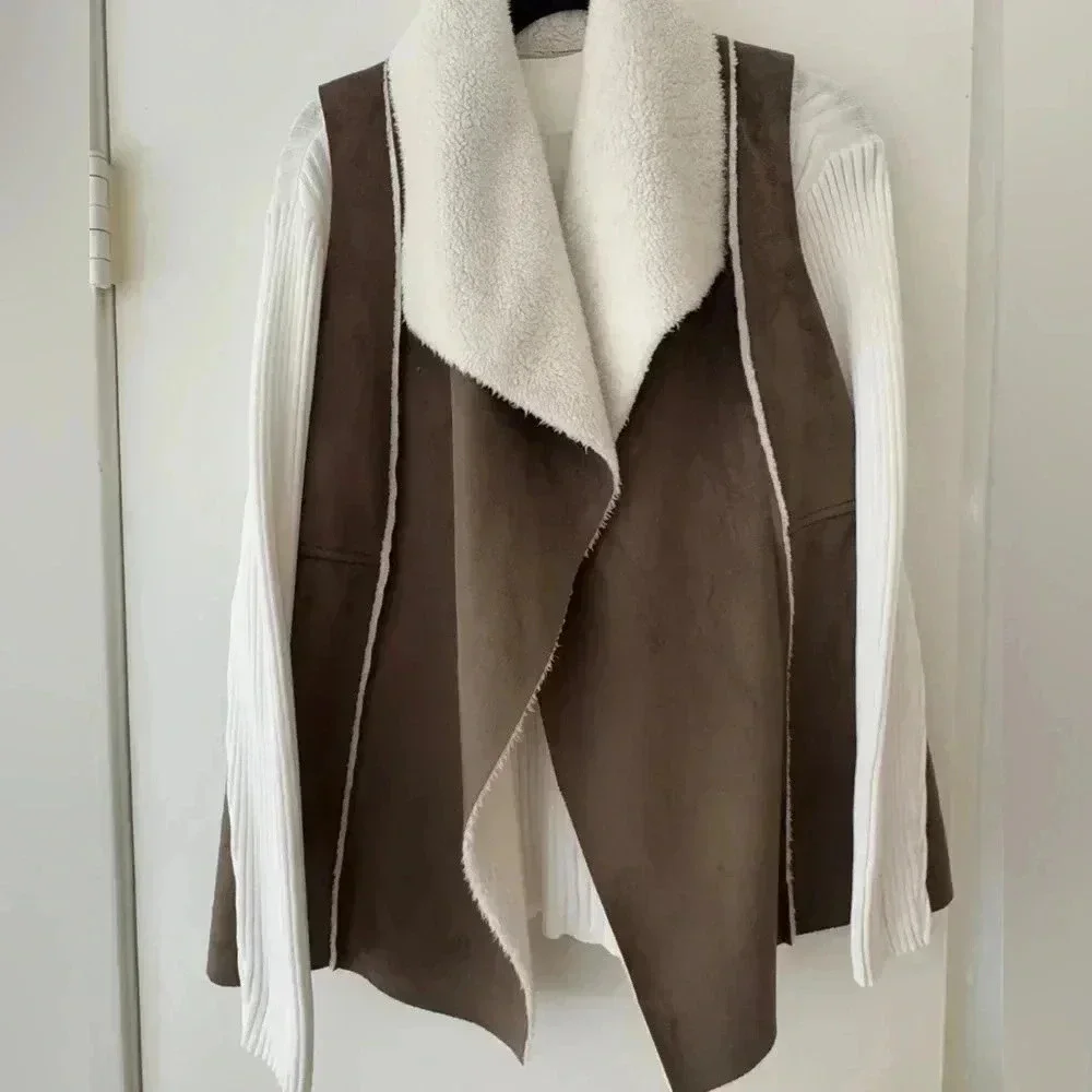 Vintage Faux Suede Shearling Vest - Size S - Picture 1 of 6
